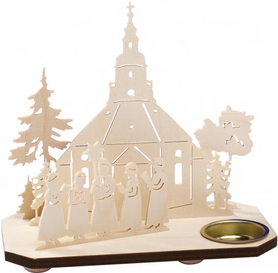 Teelichtleuchter "Seiffener Kirche mit Kurrende" 